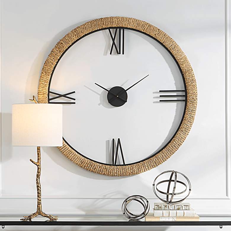 Image 1 Uttermost Montecito 40" Round Beige Braided Wall Clock