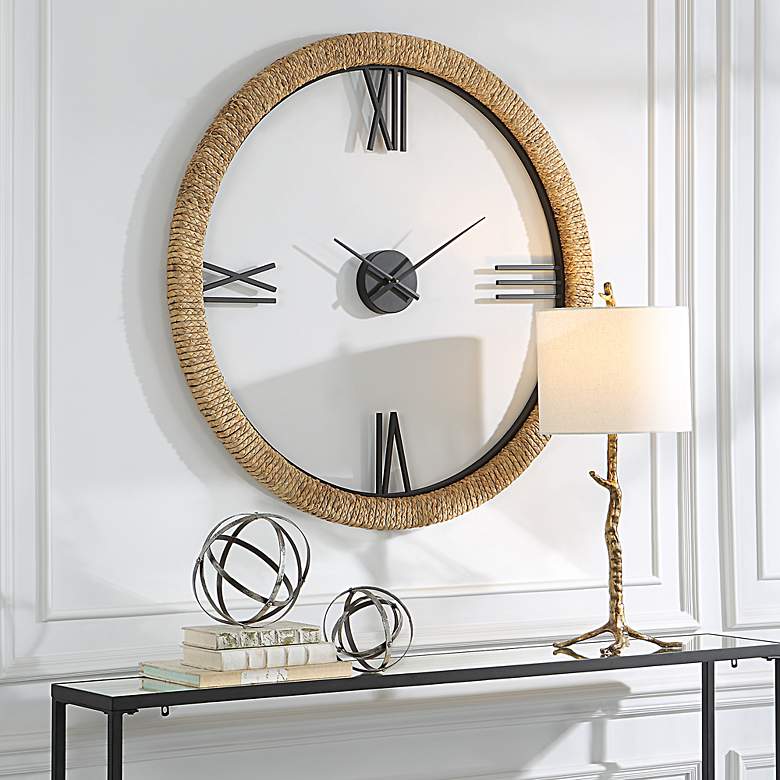 Image 3 Uttermost Montecito 40" Round Beige Braided Wall Clock more views