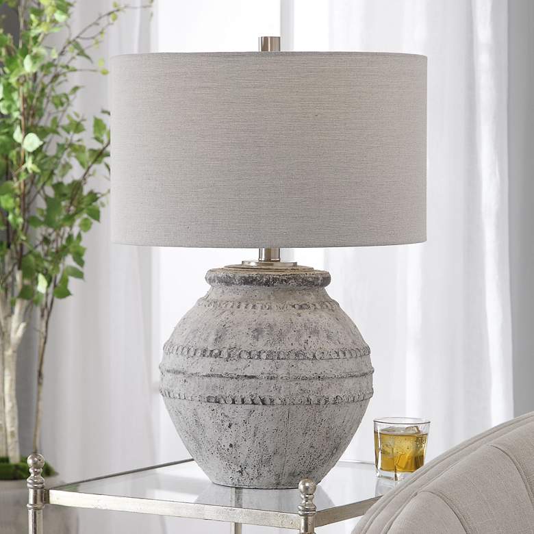 Image 1 Uttermost Montsant 25 1/2" Distressed Stone Ivory Ceramic Table Lamp