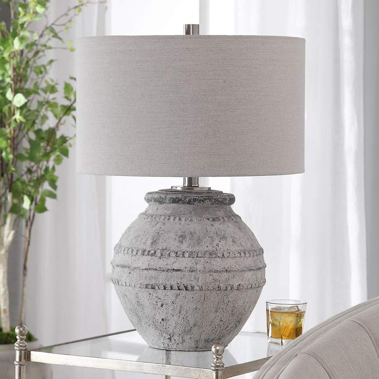 Image 4 Uttermost Montsant 25 1/2 inch Distressed Stone Ivory Ceramic Table Lamp more views