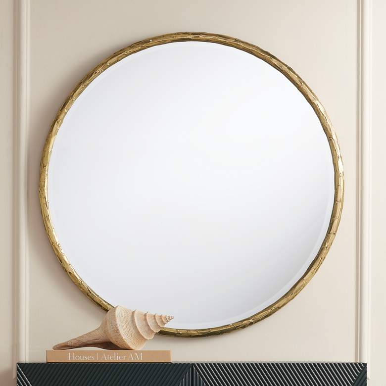 Image 1 Uttermost Mulligan 34" Aged Gold Round Wall Mirror