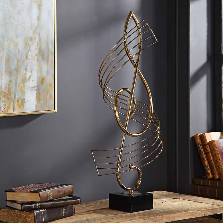 Image 1 Uttermost Music Score 27" High Plated Brass Sculpture