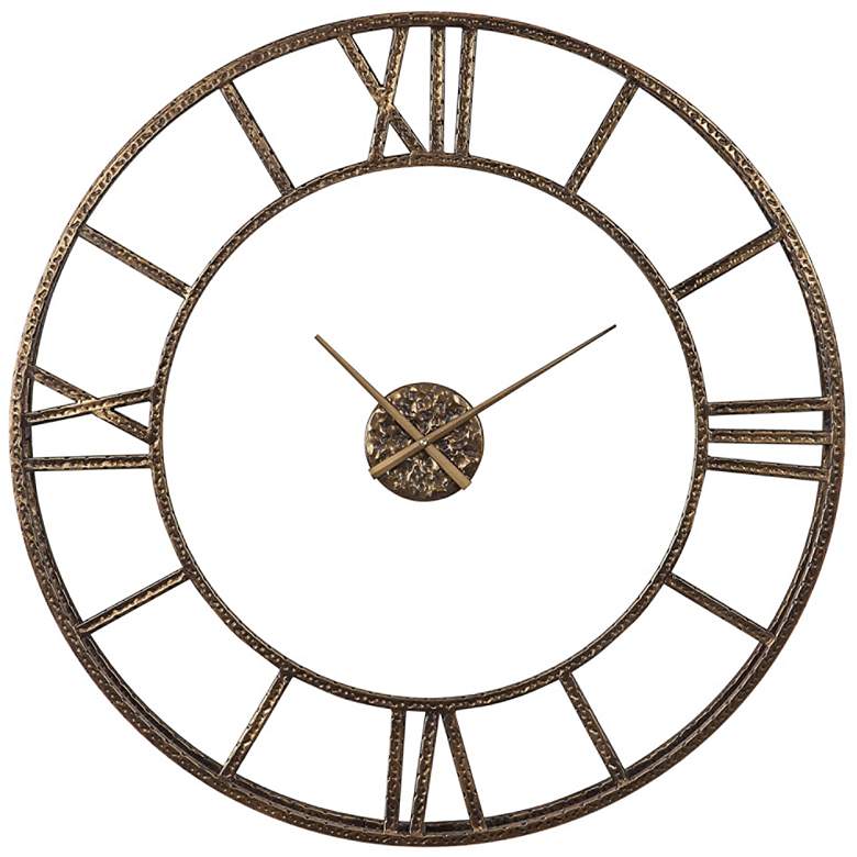 Image 1 Uttermost Mylah Antiqued Gold Iron 36 inch Round Wall Clock