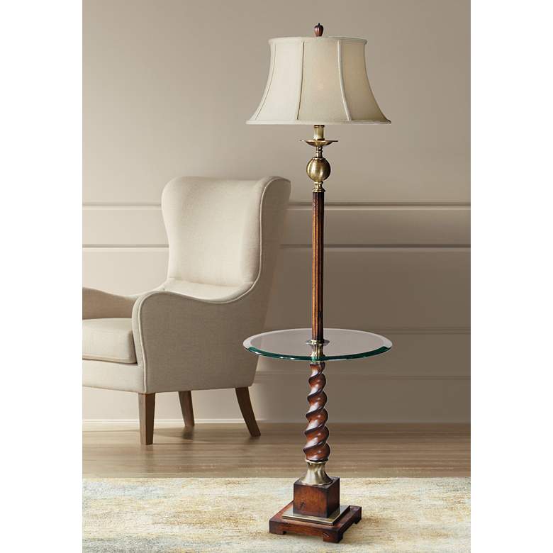 Image 1 Uttermost MyronTwist Burnished Cherry End Table Floor Lamp