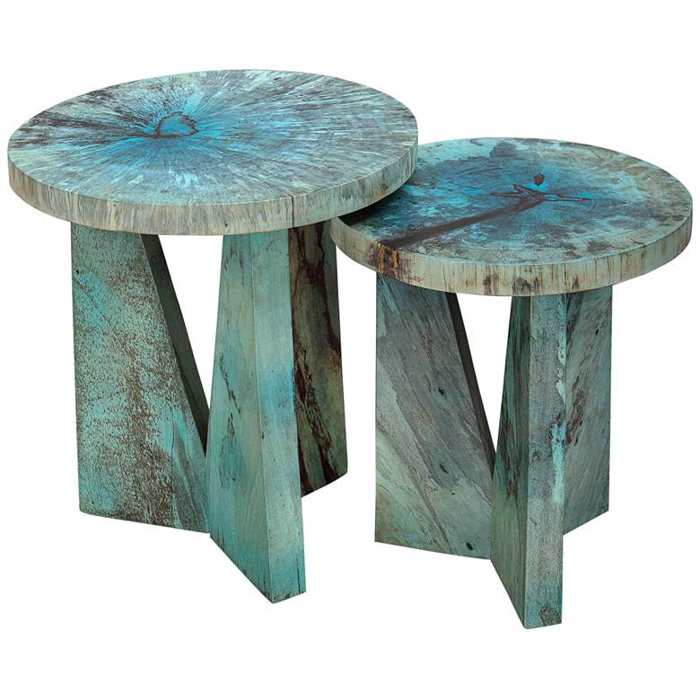 Image 2 Uttermost Nadette Blue Green Wood Nesting Tables Set of 2