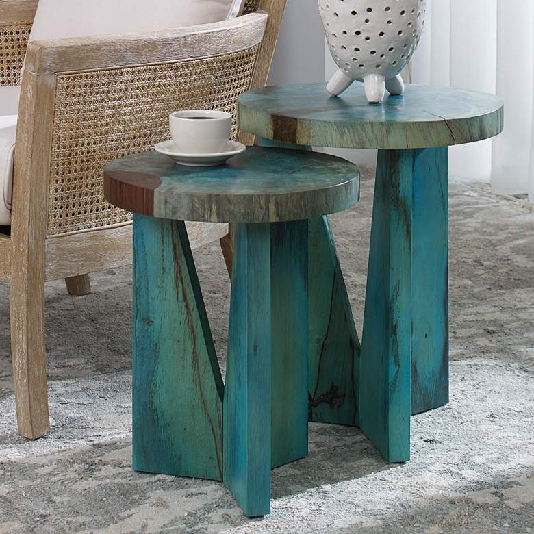 Image 1 Uttermost Nadette Blue Green Wood Nesting Tables Set of 2