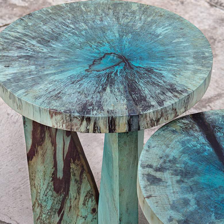 Image 3 Uttermost Nadette Blue Green Wood Nesting Tables Set of 2 more views