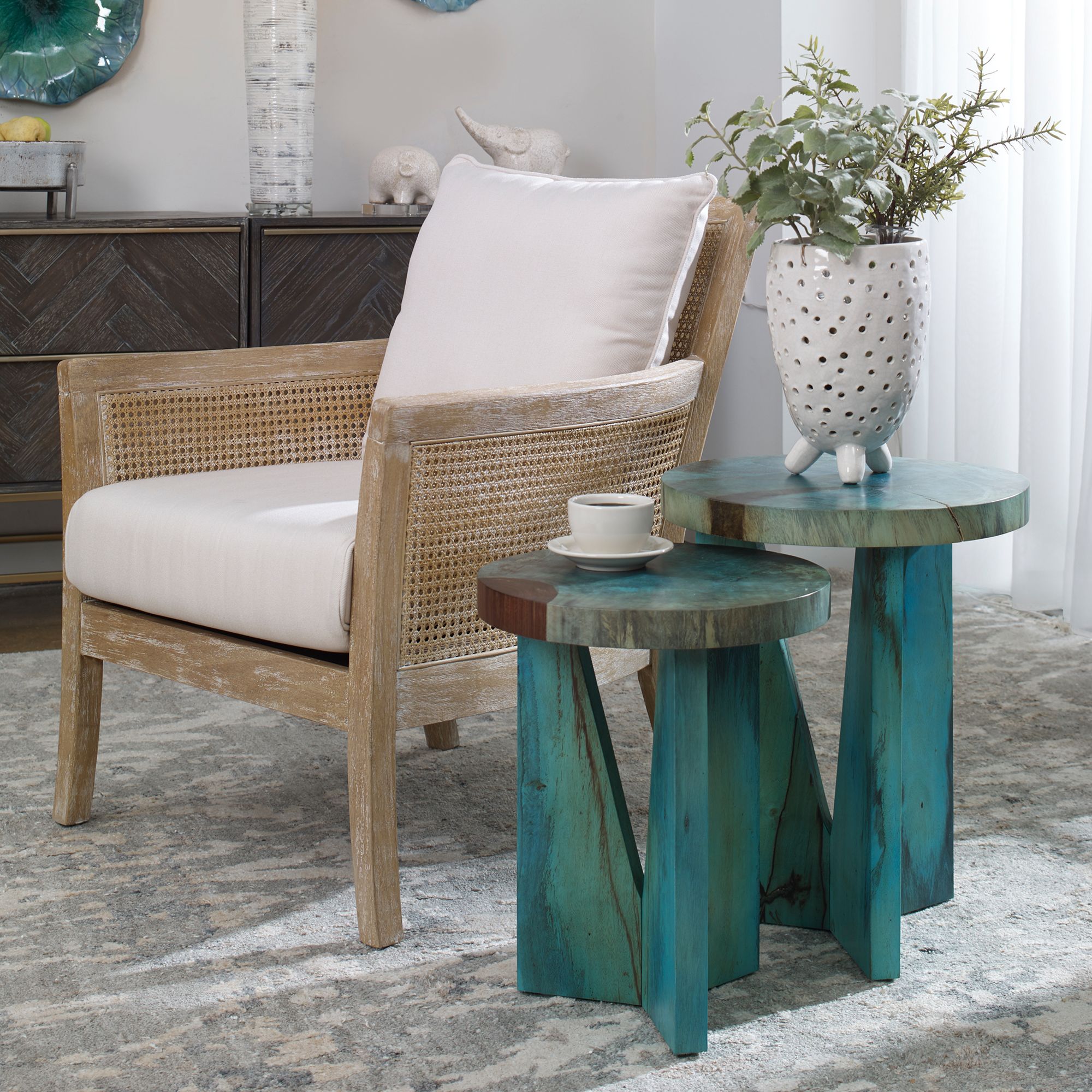 Image 5 Uttermost Nadette Blue Green Wood Nesting Tables Set of 2 more views