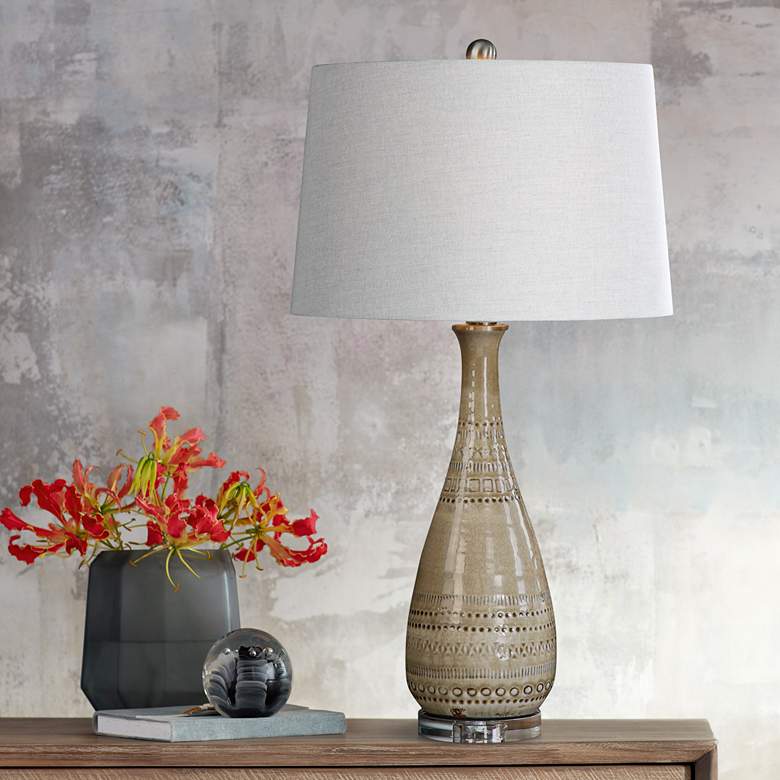Image 1 Uttermost Nakoda Taupe Embossed Ceramic Table Lamp