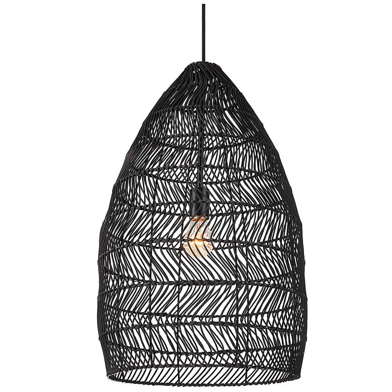 Image 2 Uttermost Nandi 15" Wide Matte Black Weave Rattan Pendant Light