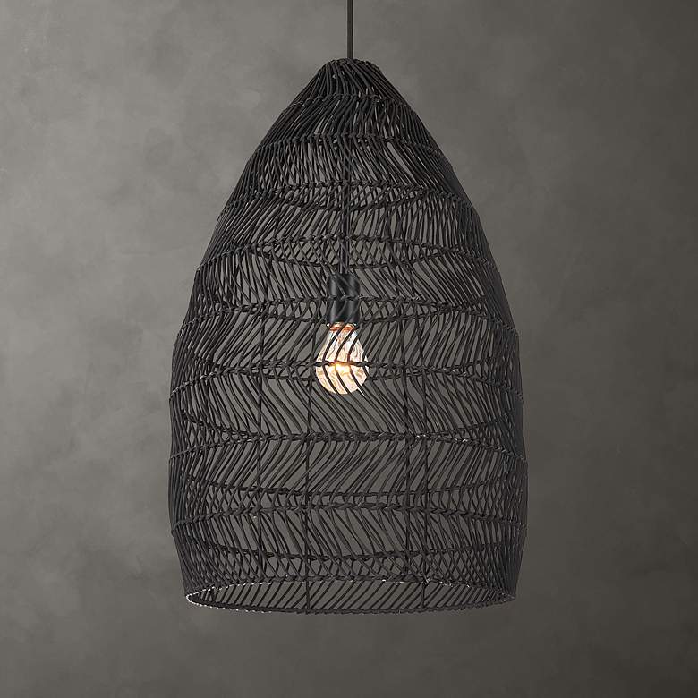 Image 1 Uttermost Nandi 15" Wide Matte Black Weave Rattan Pendant Light