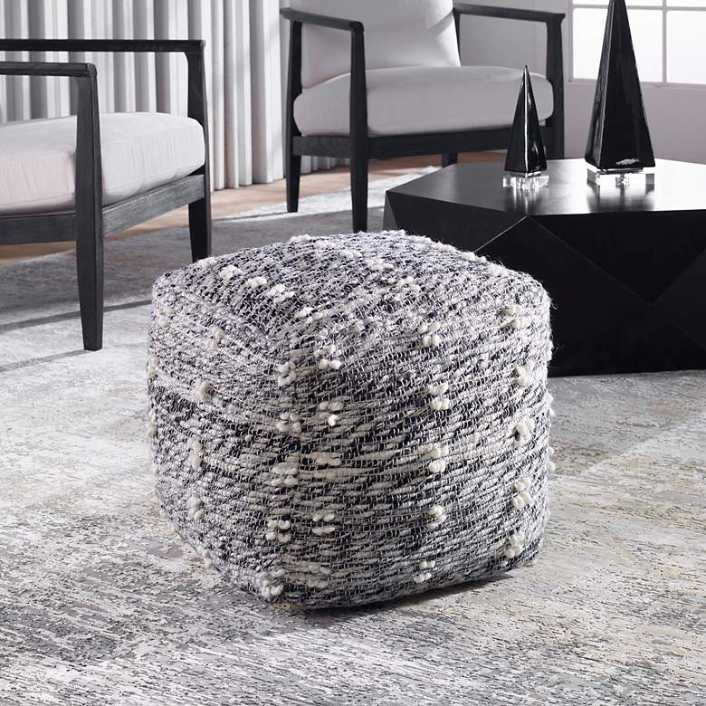 Image 3 Uttermost Narol Neutral Charcoal and Black Pouf Ottoman more views