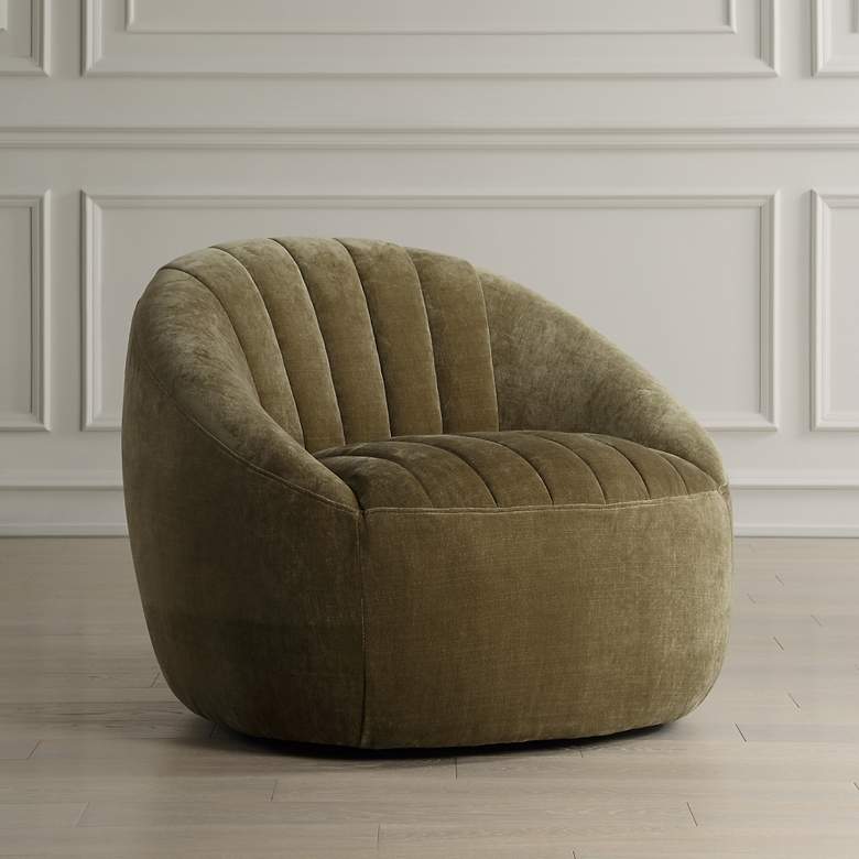 Image 1 Uttermost Narrows Moss Green Chambray Chenille Swivel Chair