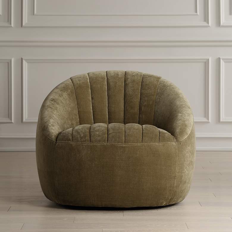 Image 3 Uttermost Narrows Moss Green Chambray Chenille Swivel Chair more views