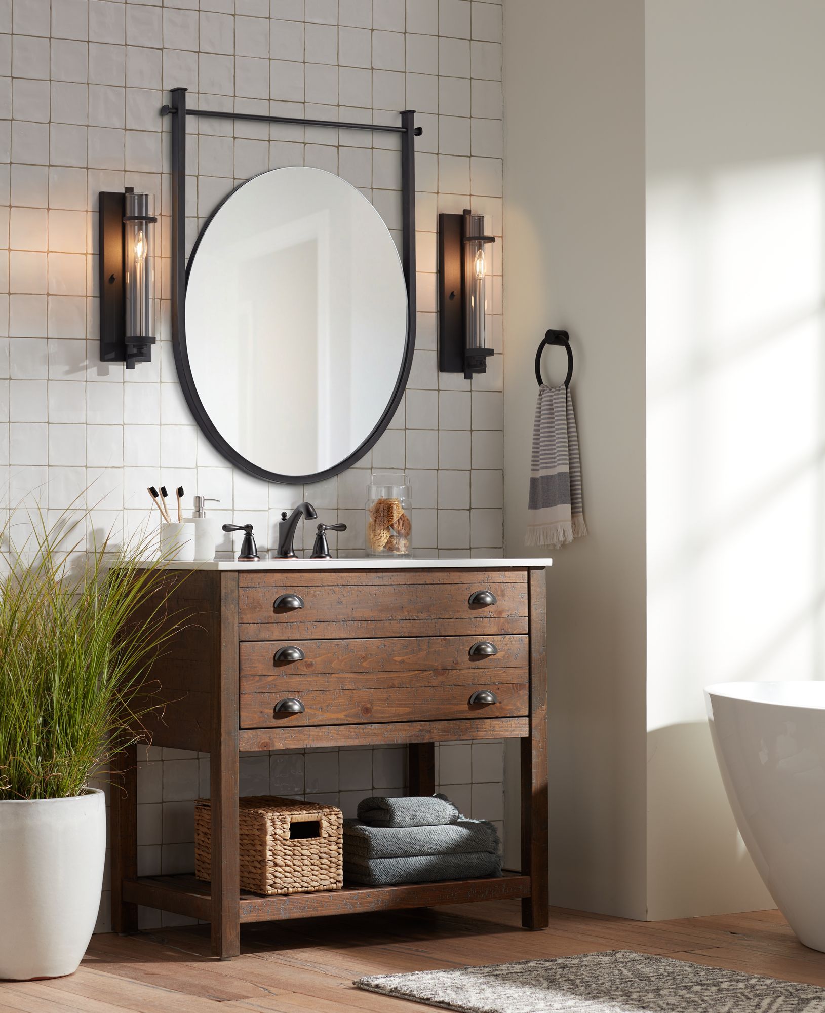 Uttermost Nassau 30x33 Black Round Wall Mirror Set of 2