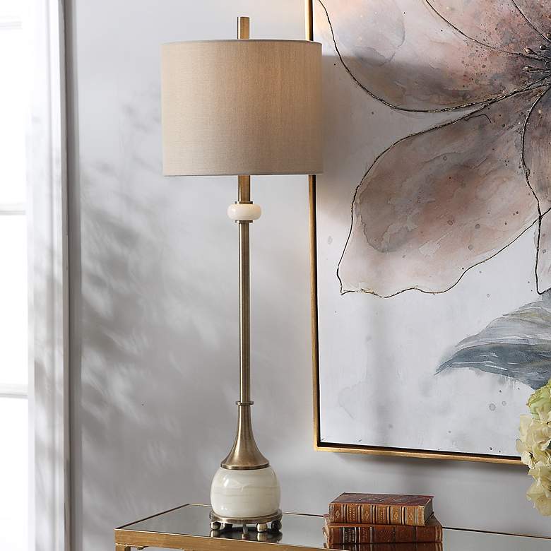 Image 1 Uttermost Natania 35" Brass and Polished White Buffet Table Lamp