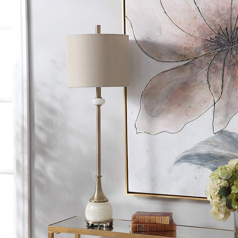 Image 4 Uttermost Natania 35" Brass and Polished White Buffet Table Lamp more views