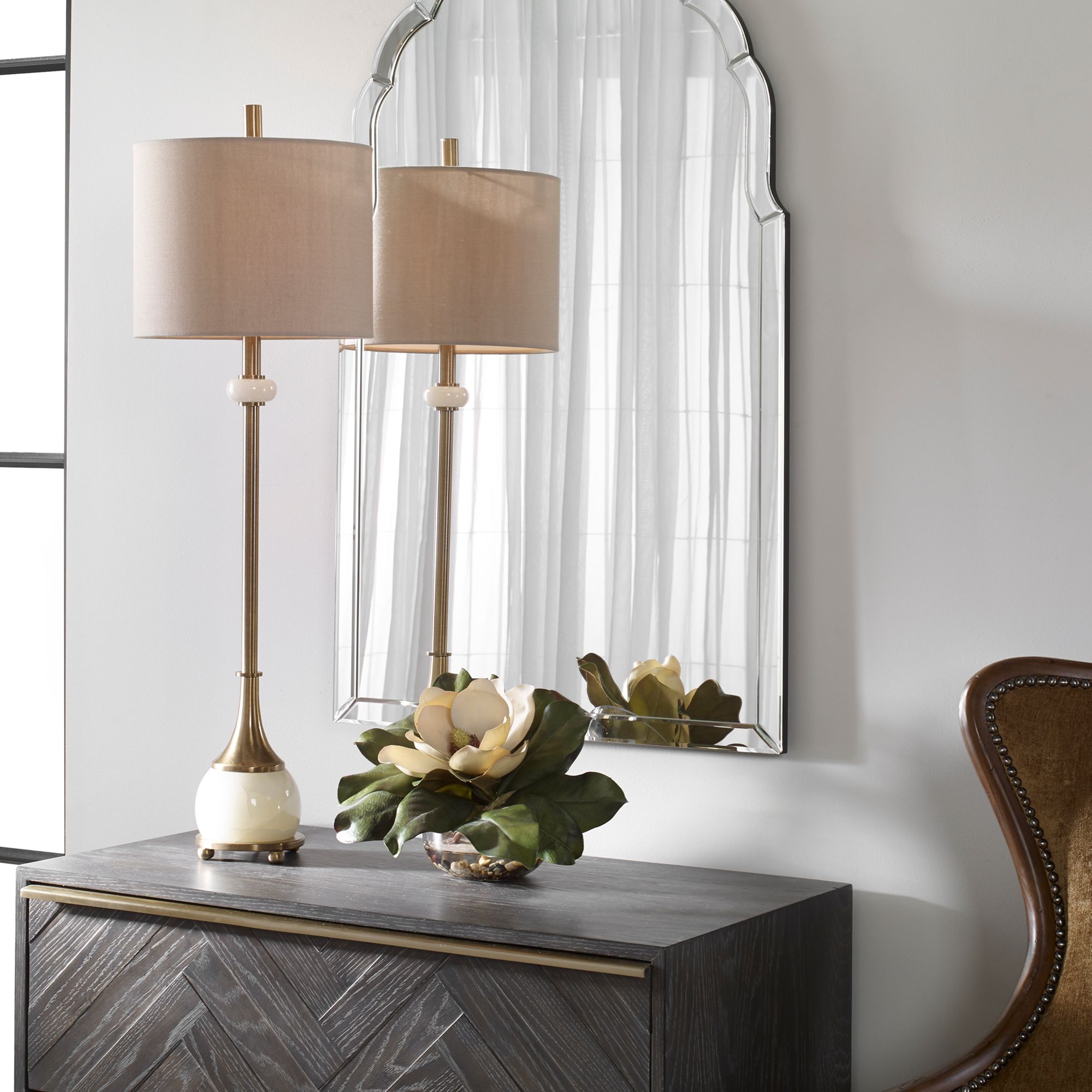 Uttermost Natania 35" Brass and Polished White Buffet Table Lamp