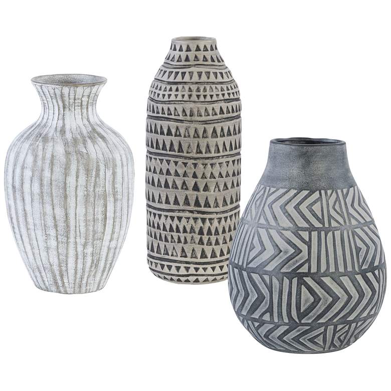 Image 2 Uttermost Natchez Gray Charcoal and Beige Vases Set of 3