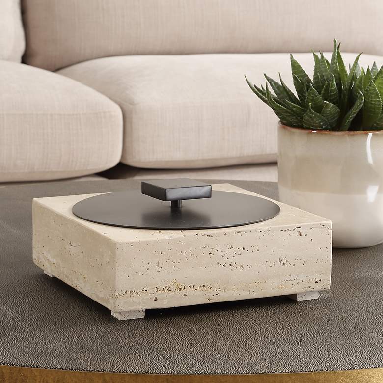 Image 1 Uttermost Natural Luxe Square Travertine Box with Bronze Lid