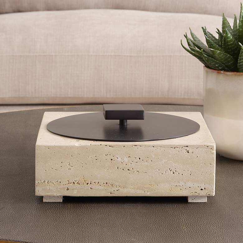 Image 3 Uttermost Natural Luxe Square Travertine Box with Bronze Lid more views