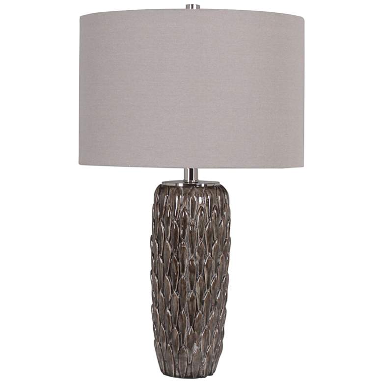 Image 2 Uttermost Nettle Brown Ceramic Table Lamp with Gray Shade