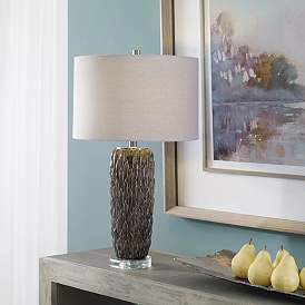 Image1 of Uttermost Nettle Brown Ceramic Table Lamp with Gray Shade