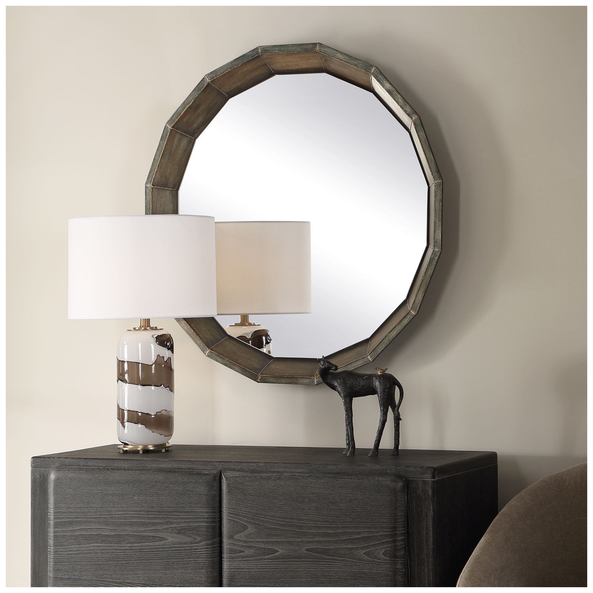 Image 3 Uttermost Neve Bronze 34 1/4" Round Wall Mirror more views