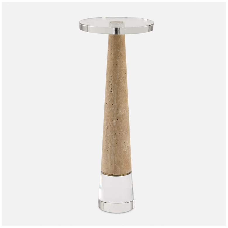 Image 2 Uttermost Niari 24" High Travertine and Crystal Glass Drink Table