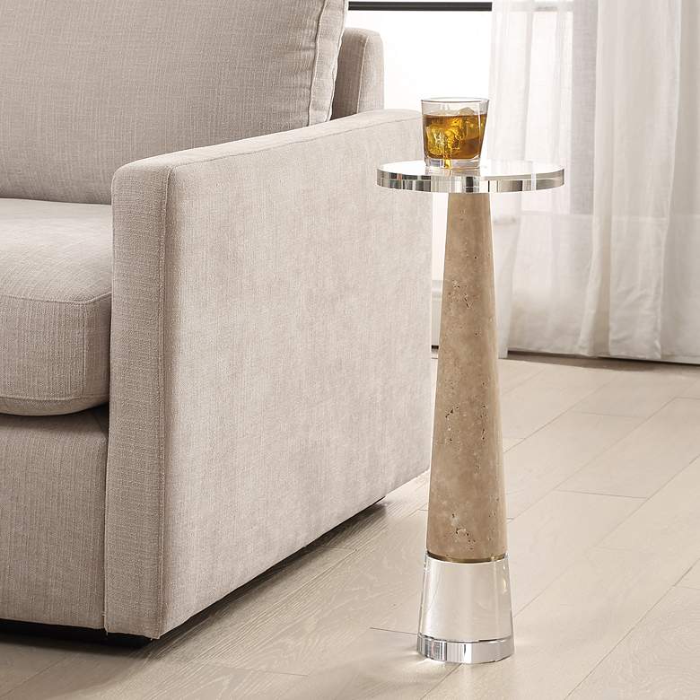 Image 1 Uttermost Niari 24" High Travertine and Crystal Glass Drink Table