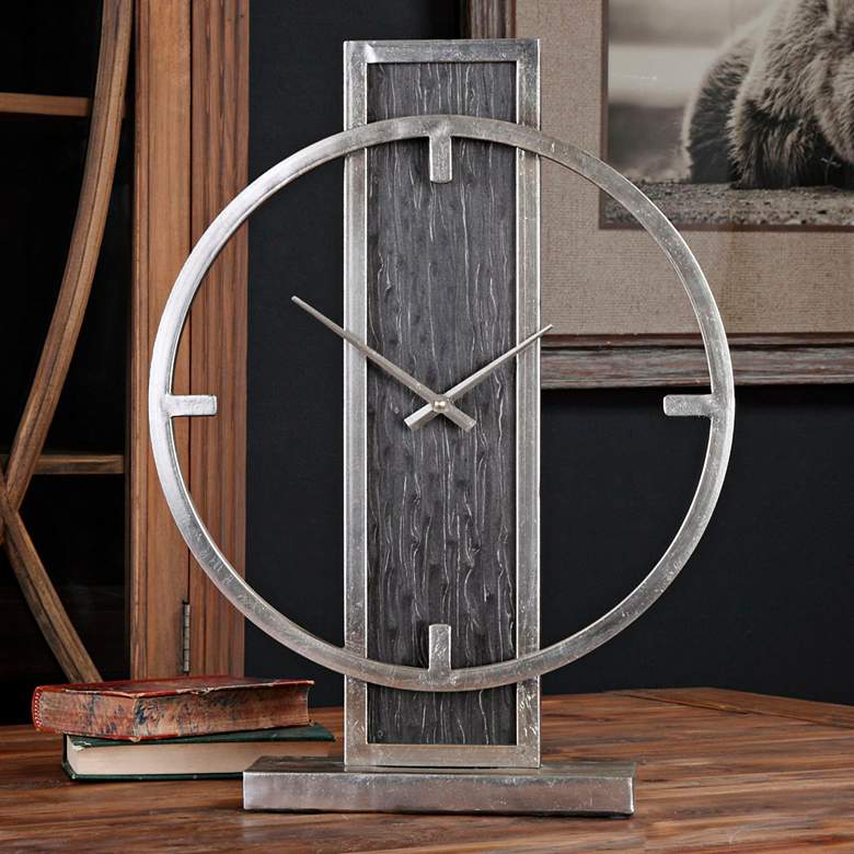 Image 1 Uttermost Nico Antiqued Silver Champagne 20"H Table Clock