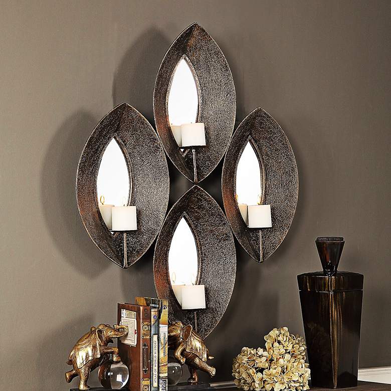 Image 1 Uttermost Nina Textured Antique Bronze Candle Wall Sconce
