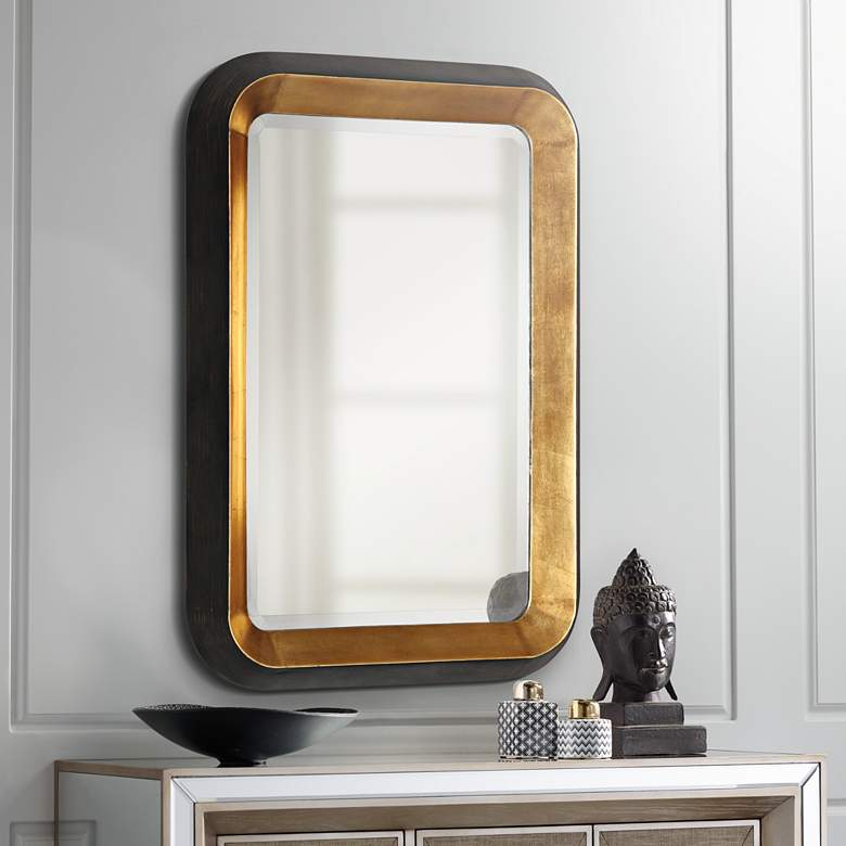 Image 1 Uttermost Niva 28 inch x 42 1/4 inch Black and Gold Leaf Wall Mirror