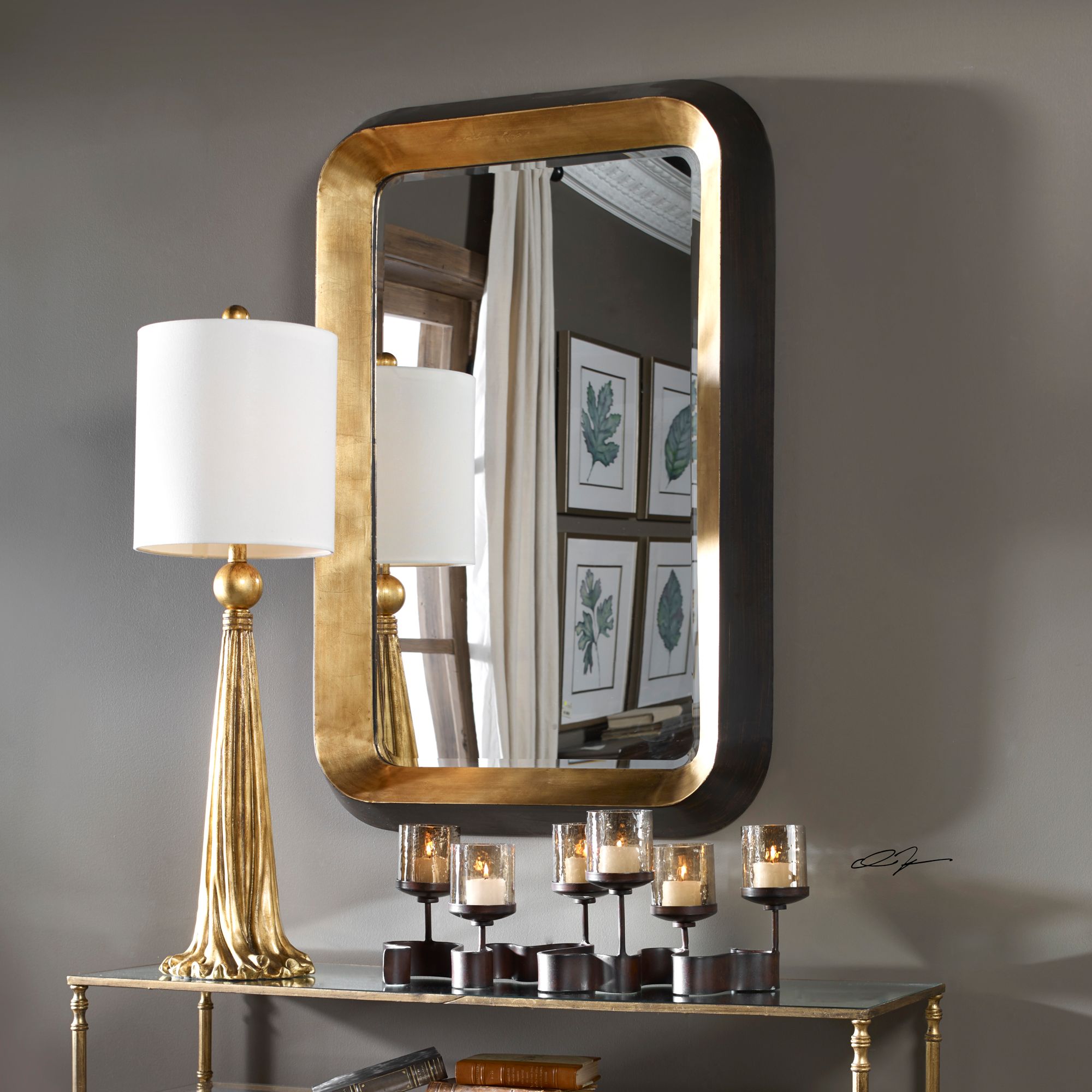 Uttermost Niva 28" x 42 1/4" Black and Gold Leaf Wall Mirror