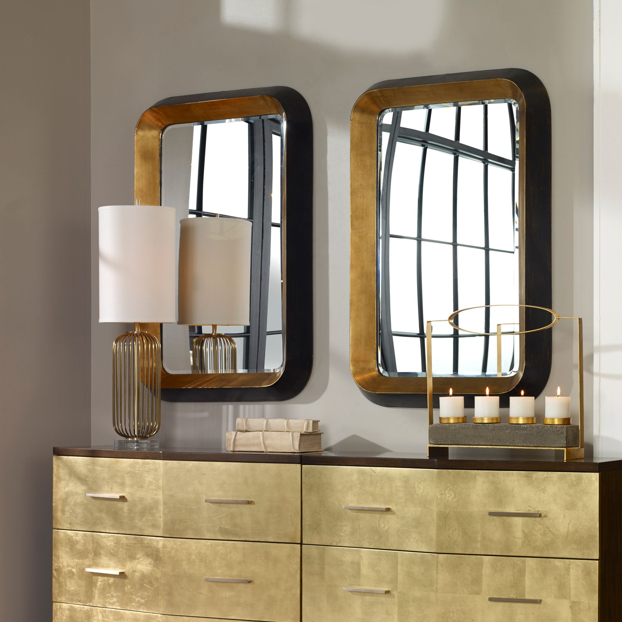 Uttermost Niva 28" x 42 1/4" Black and Gold Leaf Wall Mirror