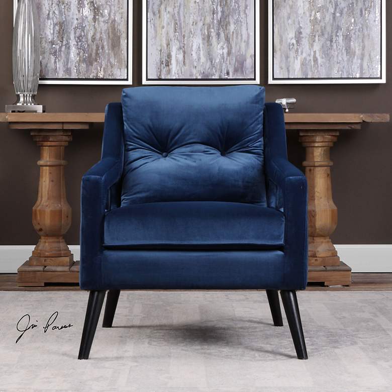 Image 3 Uttermost O'Brien Ink Blue Velvet Button-Tufted Armchair more views