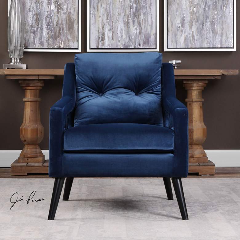 Image 3 Uttermost O&#39;Brien Ink Blue Velvet Button-Tufted Armchair more views