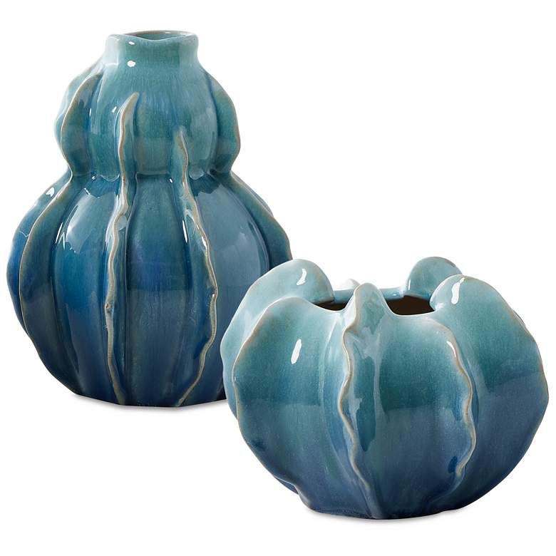 Image 2 Uttermost Ocean Wave 2-Piece Blue Earthenware Indoor-Outdoor Vase Set