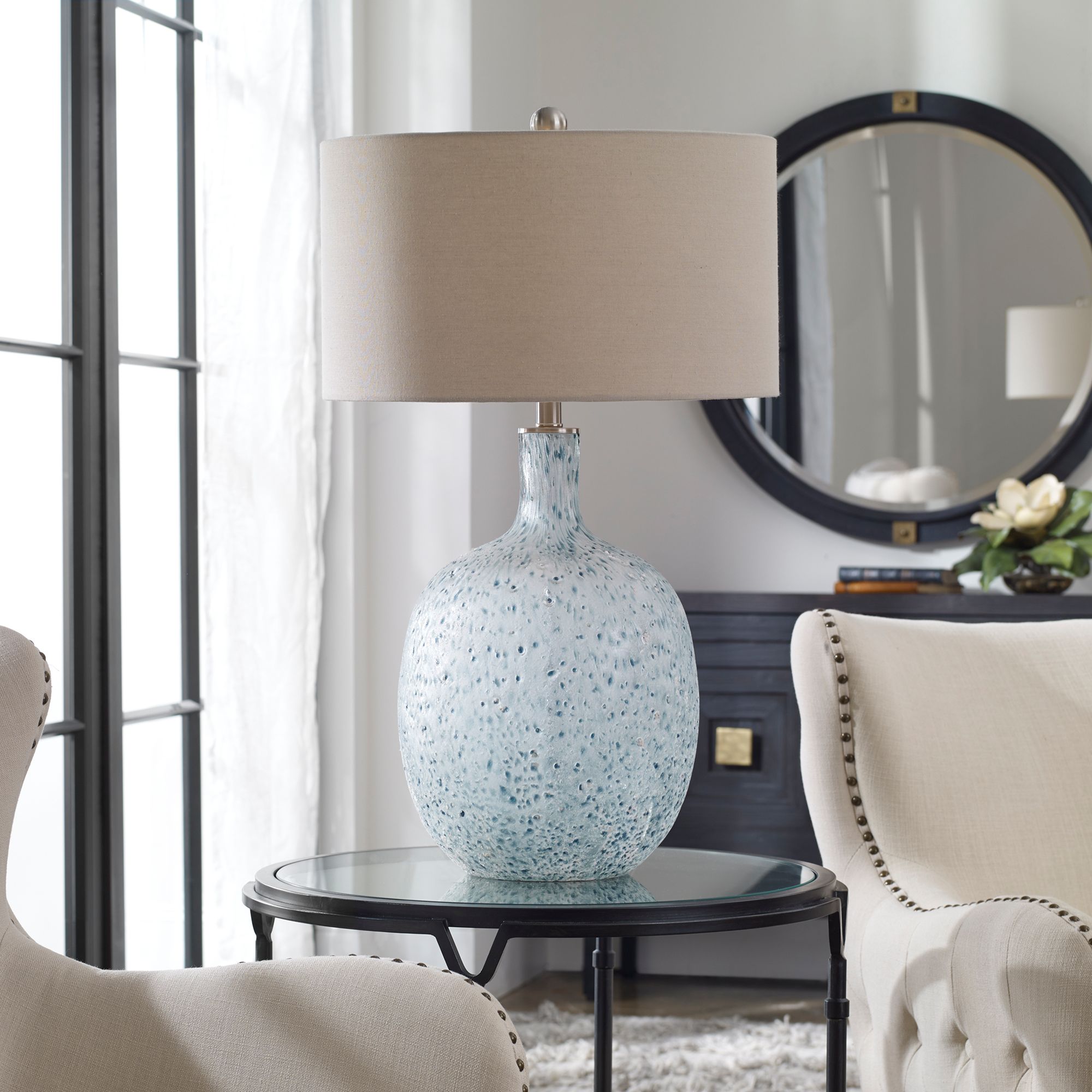 Image 5 Uttermost Oceaonna 30" Aged White and Blue Glaze Glass Table Lamp more views
