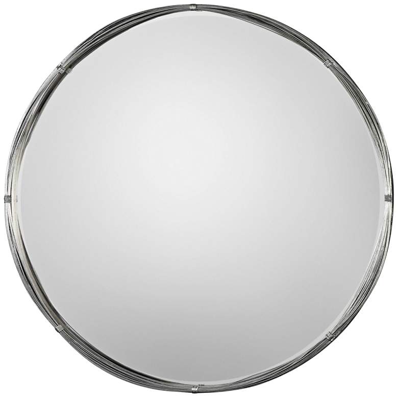 Uttermost Ohmer Antiqued Silver Leaf 40&quot; Round Wall Mirror