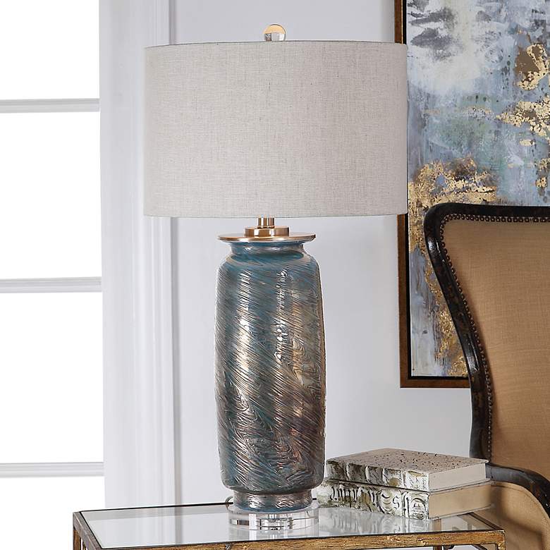 Image 1 Uttermost Olesya 30 1/4" Ocean Blue and Bronze Glass Vase Table Lamp