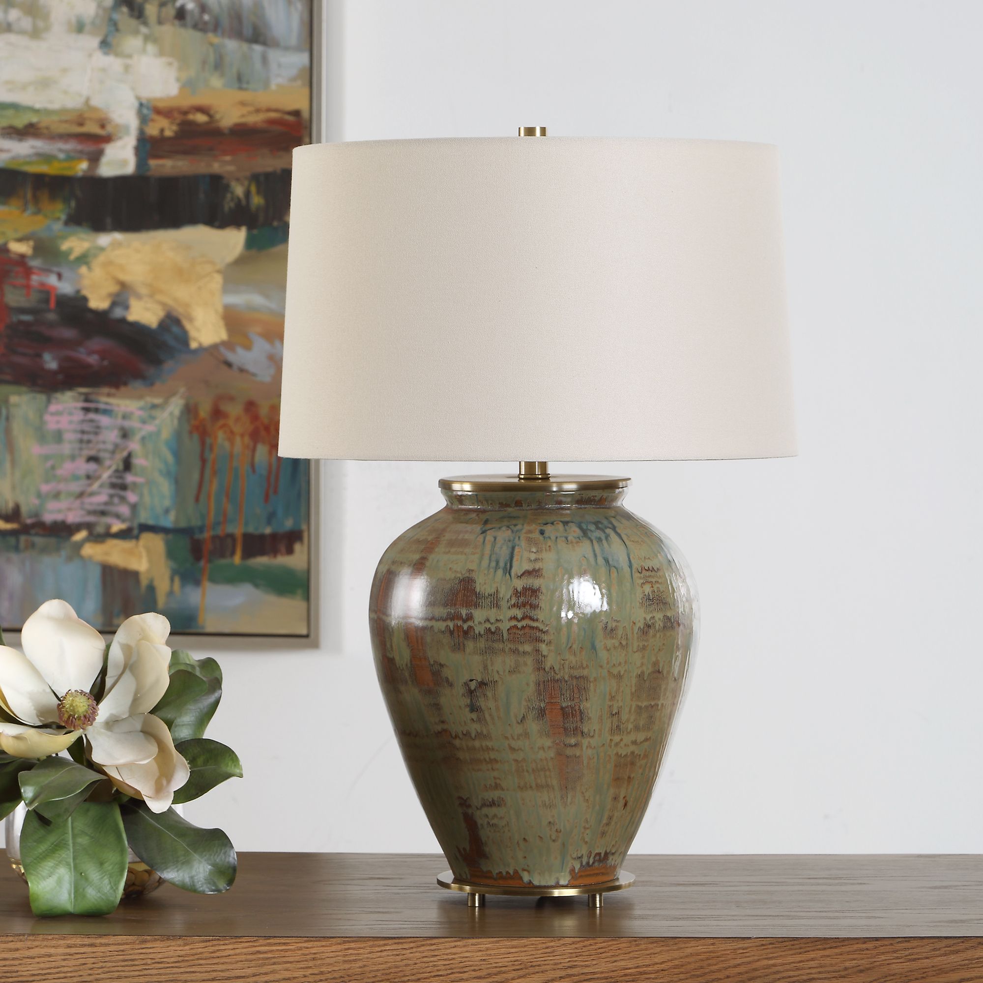 Image 3 Uttermost Olisa 25" Earthy Green Ceramic Table Lamp more views