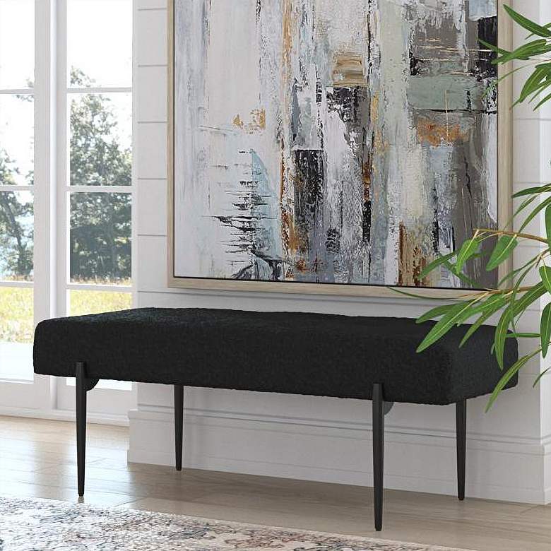 Image 2 Uttermost Olivier 49 1/2 inchW Black Faux Shearling Tufted Bench