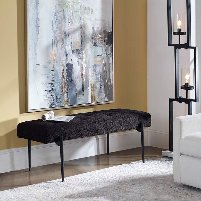 Image 2 Uttermost Olivier 49 1/2"W Black Faux Shearling Tufted Bench