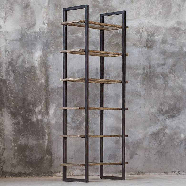 Image 1 Uttermost Olwyn 90" High Metal and Wood Modern Etagere Shelf