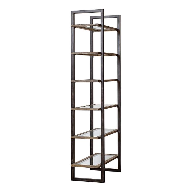 Image 3 Uttermost Olwyn 90" High Metal and Wood Modern Etagere Shelf more views