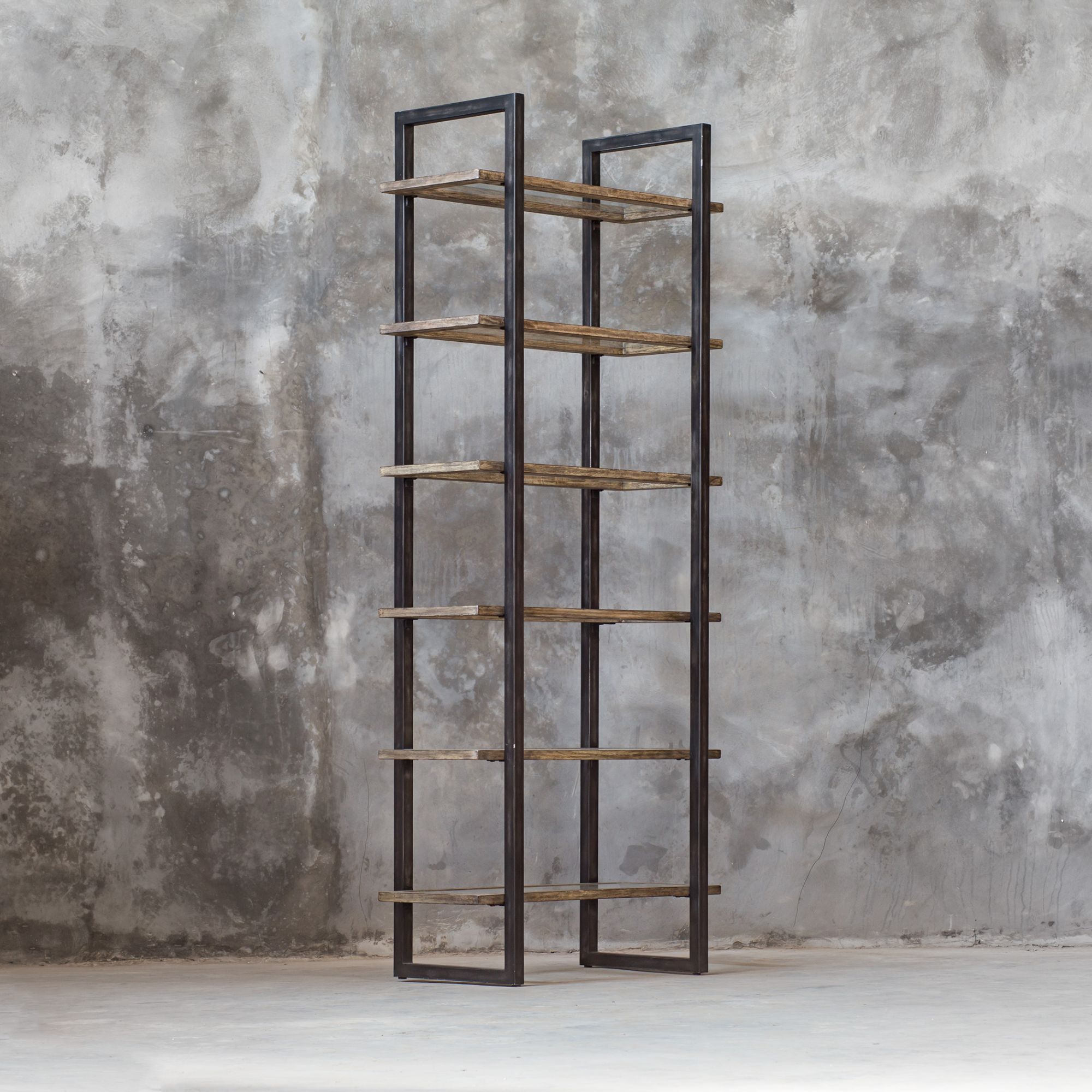 Image 7 Uttermost Olwyn 90" High Metal and Wood Modern Etagere Shelf more views