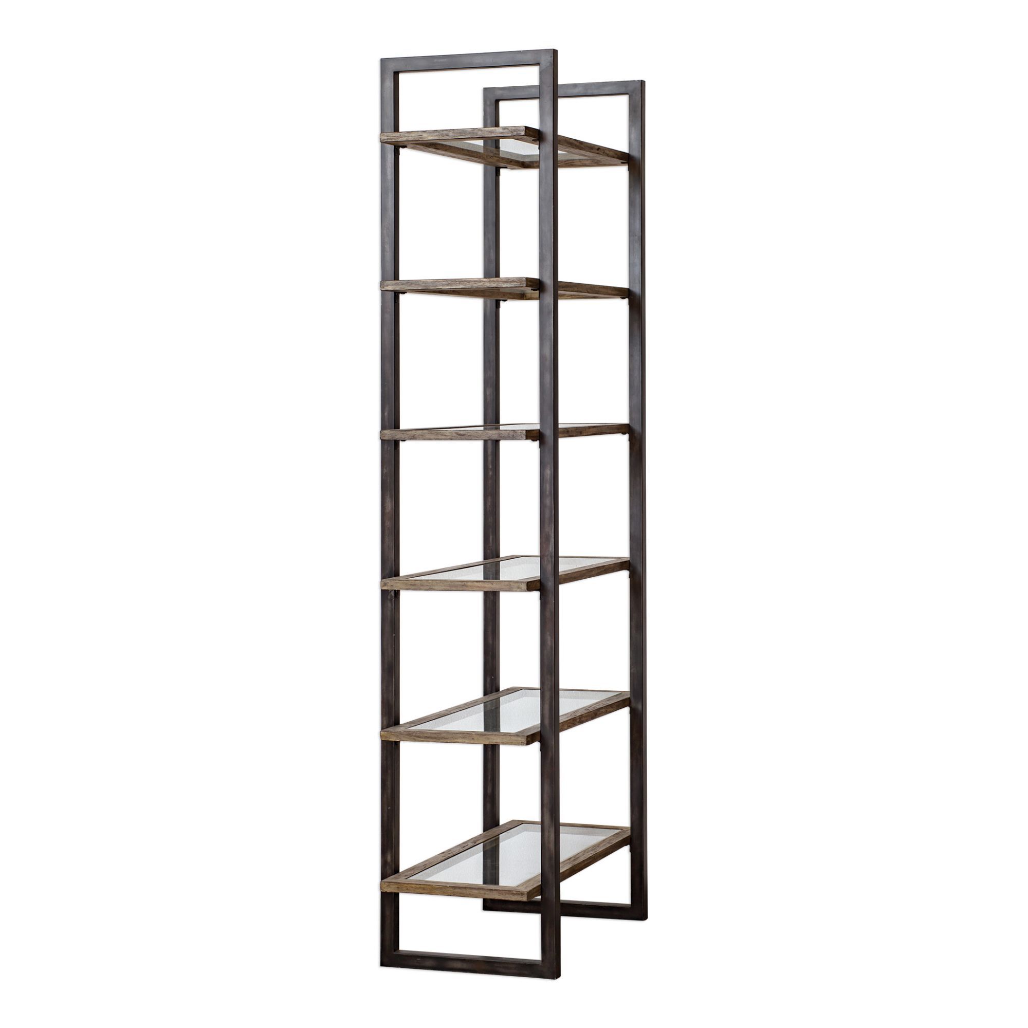 Uttermost Olwyn 90" High Metal and Wood Modern Etagere Shelf