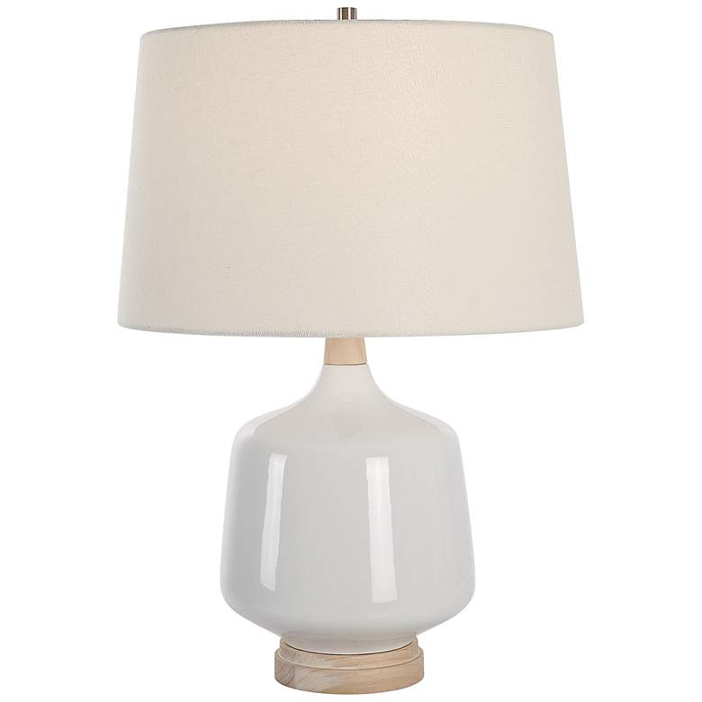 Image 2 Uttermost Opal 24 1/2 inch White Ceramic with Natural Wood Table Lamp