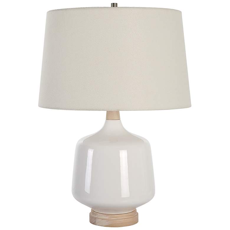 Image 7 Uttermost Opal 24 1/2 inch White Ceramic with Natural Wood Table Lamp more views
